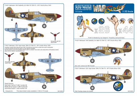キッツワールド KW132038 1/32 カーチス P-40F ウォーホーク 'High Kicker/Butterfly Girl' - フルカラーデカール