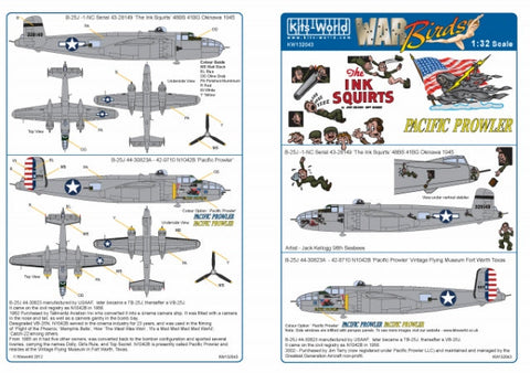 キッツワールド KW132043 1/32 北アメリカ B-25J ミッチェル 'The Ink Squirts/パシフィックプラウラー' - フルカラーデカール