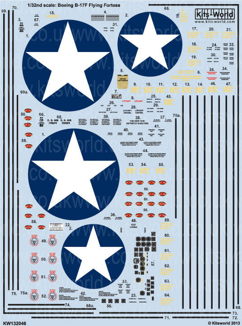 キッツワールド KW132046 1/32 ボーイング B-17F/G Early National Insignia - フルカラーデカール