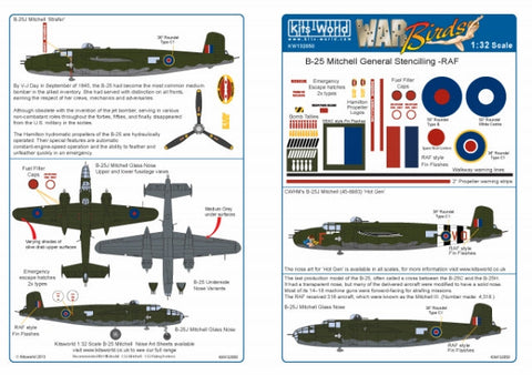 キッツワールド KW132050 1/32 北アメリカ B-25 ミッチェル 'ジェネラルマーキング (RAF/SEAC)' - フルカラーデカール