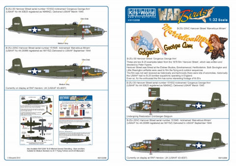 キッツワールド KW132058 1/32 北アメリカ B-25J ミッチェル 'ハノーバー・ストリート' - フルカラーデカール