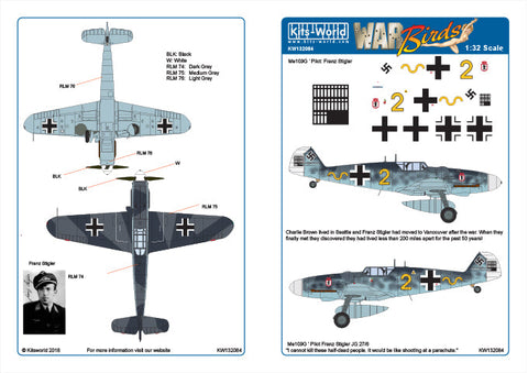 キッツワールド KW132084 1/32 メッサーシュミット ME109G-6 JG/27/6 Pilot Franz Stigler