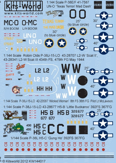 キッツワールド KW144017 1/144 デカールシート P-38 ライトニング