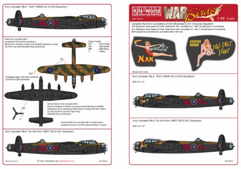 キッツワールド KW148041 1/48 ランカスター ボンバー- 1/48スケール デカールシート