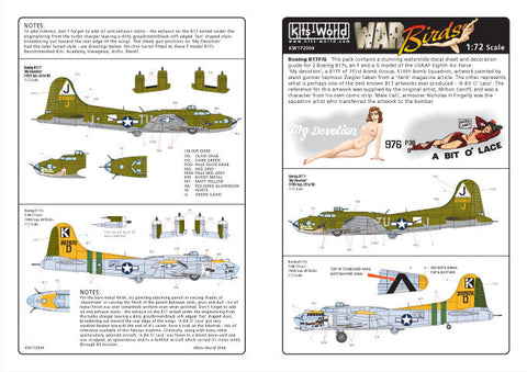 キッツワールド KW172004 1/72 ボーイング B17 F/G フライングフォートレス - 1/72スケール デカールシート