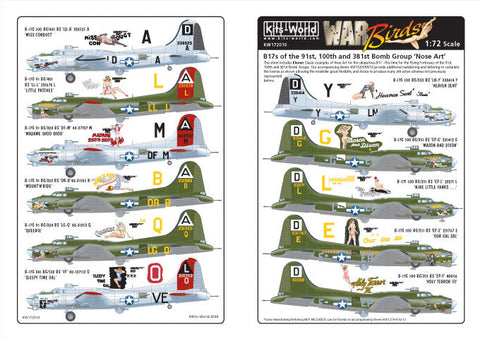 キッツワールド KW172010 1/72 B17 F/G フライングフォートレス - 1/72スケール デカールシート