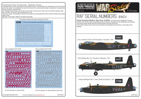 キッツワールド KW172027 1/72 8インチ RAF シリアルナンバー シーグレー/ホワイト 1/72スケール デカールシート