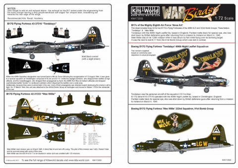 キッツワールド KW172033 1/72 B17 G フライングフォートレス - 1/72スケール デカールシート