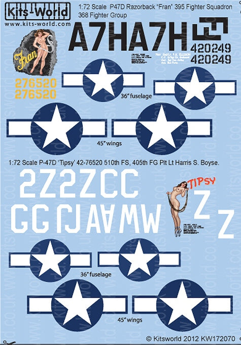 キッツワールド KW172070 1/72スケール デカールシート P-47 サンダーボルト