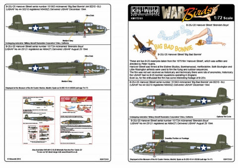 キッツワールド KW172101 1/72 'B-25J ミッチェル' 1/72スケール デカールシート