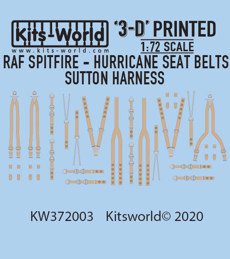 キッツワールド KW372003 1/72 フルカラー3D WWII シートベルトデカール. イギリス空軍 サットンハーネス シートベルトセット