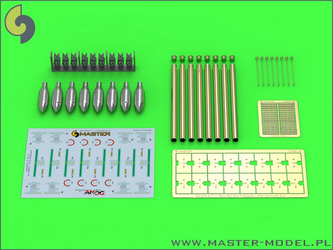 マスター AM-24-012 1/24 ブリティッシュ 3in Rocket RP-3 with 60LB SAP ヘッド (8pcs) 後期型 Mk III rail （タイフーン，モスキート，ボーファイター，ハリケーン他用）
