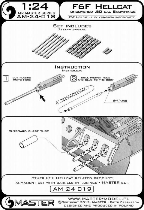 マスター AM-24-018 1/24 F6F ヘルキャット - 初期装備 (.50 cal ブローニング バレル w/ドリルドクーリングジャケット)