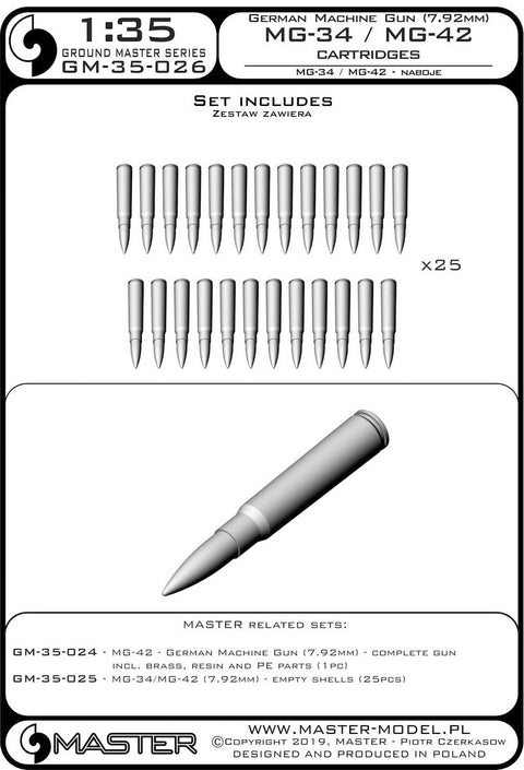 マスター GM-35-026 1/35 MG-34/MG-42 (7.92mm)機関銃のカートリッジ(25個)