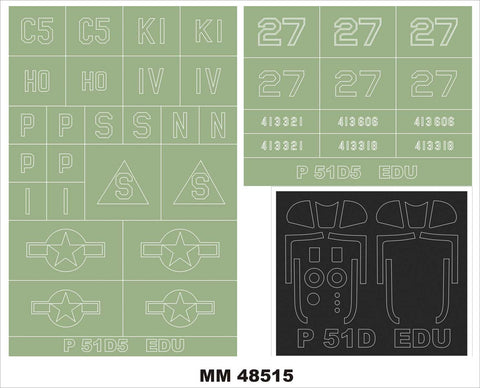 モンテックス MM48515 1/48 P-51D-5 マスタング(エデュアルド用)マスキングシート(キット付属デカールと置換)