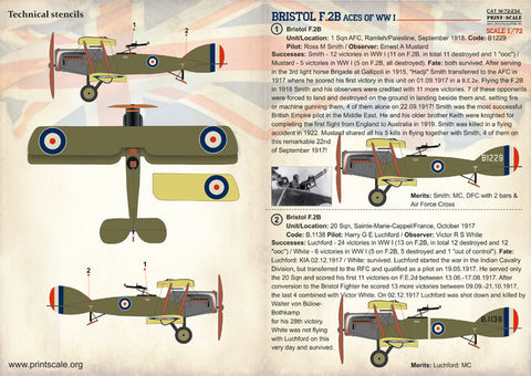 プリントスケール 72-234 1/72 ブリストルF.2B WWI エース