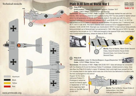 プリントスケール 72-237 1/72 ファルツ D.III エース WWI