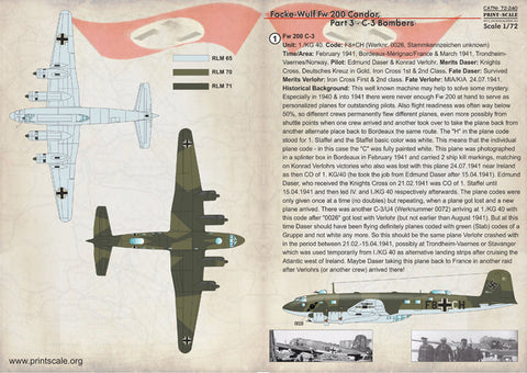 プリントスケール 72-240 1/72 フォッケウルフ FW200 コンドル C3爆撃機 Part 3