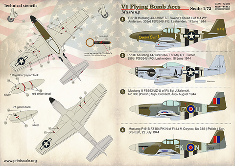 プリントスケール 72-286 1/72 V-1 フライングボンバーエース P-51 マスタング