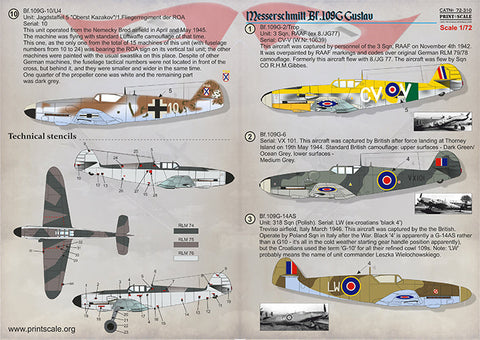 プリントスケール 72-310 1/72 メッサーシュミット Bf109G (トロフィーバージョン）