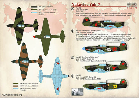 プリントスケール 72-363 1/72 ヤコブレフ Yak-7