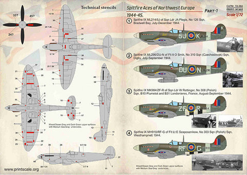 プリントスケール 72-382 1/72 スピットファイア エース 北西ヨーロッパ1944-45 Part 1