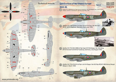 プリントスケール 72-386 1/72 スピットファイア 北西ヨーロッパのエース 1944-45 Part2