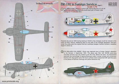 プリントスケール 72-393 1/72 フォッケウルフ Fw190 海外使用機 Part 1
