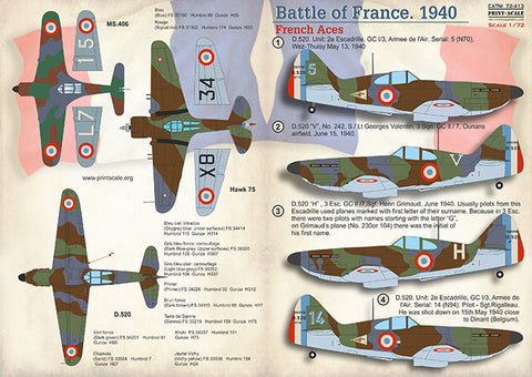 プリントスケール 72-413 1/72 バトル オブ フランス 1940 フランスのエース