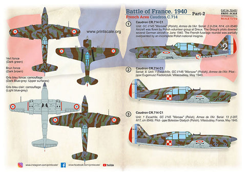 プリントスケール 72-431 1/72 フランス空軍エース コードロン フランス戦1940