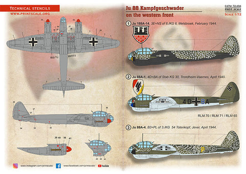プリントスケール 72494 1/72  Ju 88 戦闘航空団 西部戦線