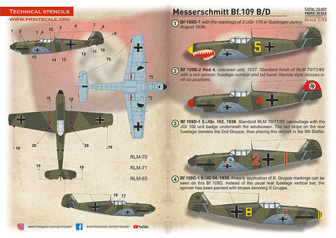 プリントスケール 72497 1/72  メッサーシュミット Bf-109 B-D
