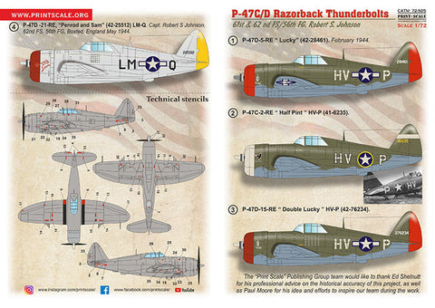 プリントスケール  72-505 1/72 P-47 C/D レイザーバック ロバート・S・ジョンソン