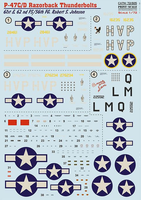 プリントスケール  72-505 1/72 P-47 C/D レイザーバック ロバート・S・ジョンソン