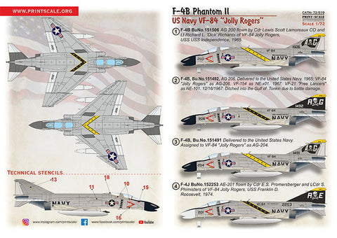 プリントスケール 1/72 72-519 ファントムII F-4 B. アメリカ海軍 VF-84 " ジョリー・ロジャース "