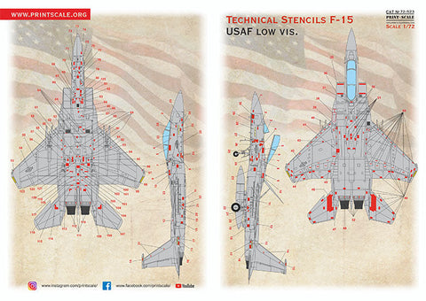 プリントスケール 1/72 72-523 F-15 テクニカルステンシル "ロービジ"