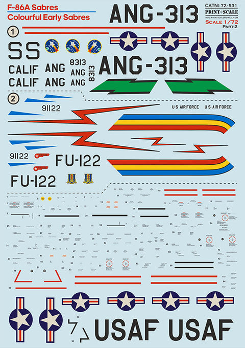 プリントスケール 72-531 1/72  F-86A セイバー カラフルな初期のセイバーパート2