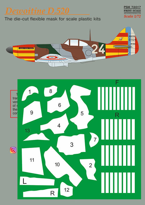 プリントスケール PSM72017 1/72  デヴォワティーヌ D.520 マスク + デカール