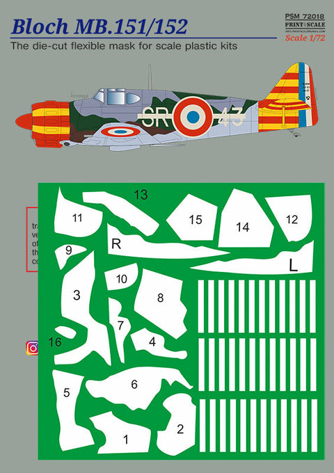 プリントスケール PSM72018 1/72  ブロッホ MB.151/152 マスク + デカール