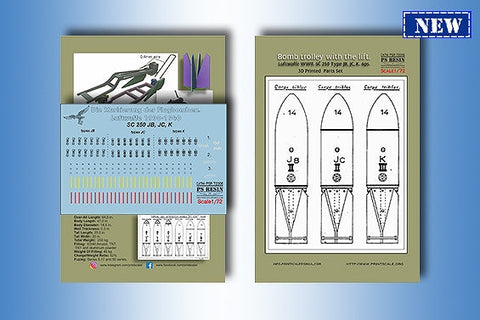 プリントスケール PSR72006 1/72 リフト付き爆弾トロリー WWII ドイツ空軍 SC 250 JB, JC, K
