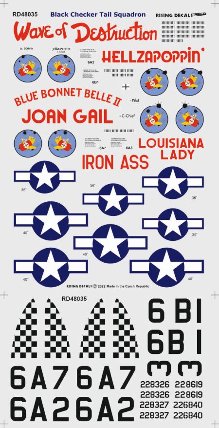 ライジングデカール 48-035 1/48 P-47D ブラック・チェッカーテイル飛行隊 (decals for 4 a/c)