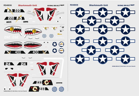 ライジングデカール 48-036 1/48 シャークマウスの P-40K/M/N インド・中国戦線 (decals for 5 a/c)