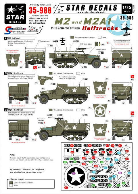 スターデカール 35-988 1/35 アメリカ 第12機甲師団 M2,M2A1ハーフトラック