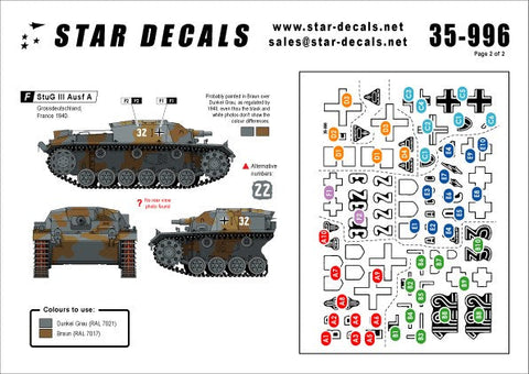 スターデカール 35-996 1/35 突撃砲#4 III号突撃砲B型 第190, 191, 197, 244突撃砲大隊, GD師団, LSSAH 東部戦線1941-42