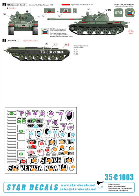 スターデカール 35-C1003 1/35 スロベニア十日間戦争 1991 M36B2, T-55, M-84, BTR-50PK