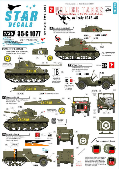 スターデカール 35-C1077 1/35 自由ポーランド第2機甲旅団 インイタリア 1943-45