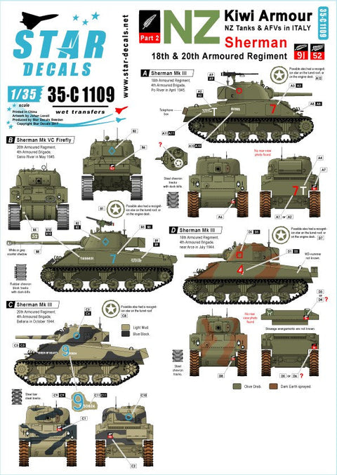 スターデカール 35-C1109 1/35 ニュージーランド軍の戦車とAFV イン イタリア