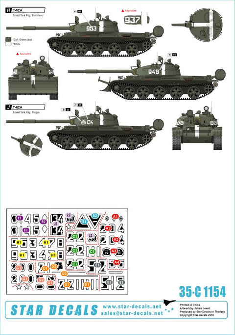 スターデカール 35-C1154 1/35 プラハ1968 ダニューブ作戦 #2 T-62A, PT-76, PT-76B, T-34-85, ASU-85