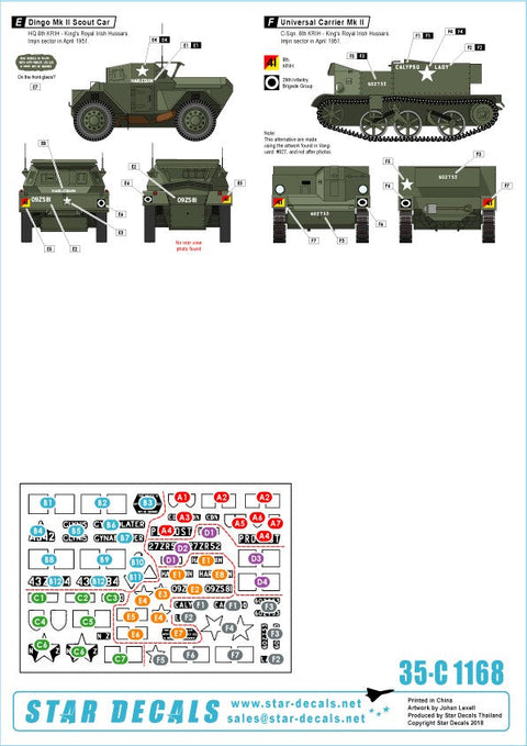 スターデカール 35-C1168 1/35 イギリス連邦共同体のマーキング 朝鮮戦争1950-53年 チャーチル、ジープ、ユニバーサルキャリア、クロムウェル、ディンゴ SC