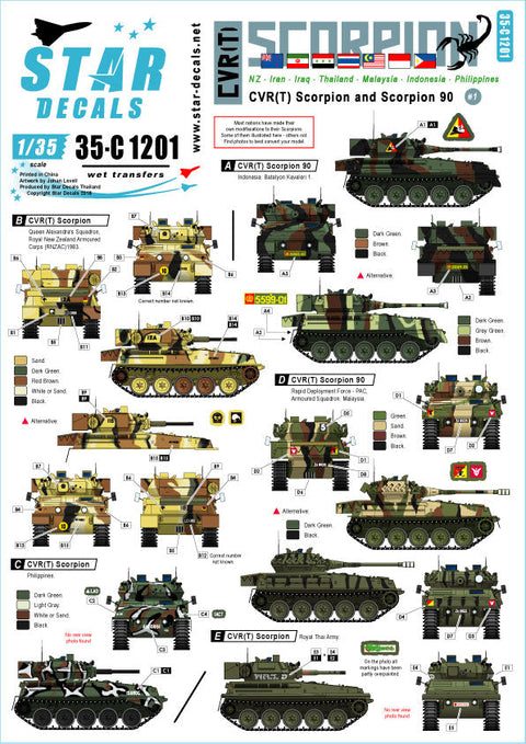 スターデカール 35-C1201 1/35 現用 CVR(T)スコーピオン＃1 ニュージーランド イラン イラク タイ マレーシア インドネシア フィリピン